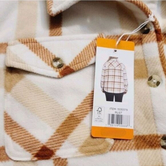 SAGE Women's M Plush Shirt Jacket Copper Rust Plaid Button Up Sherpa Lined NWT - Picture 8 of 9